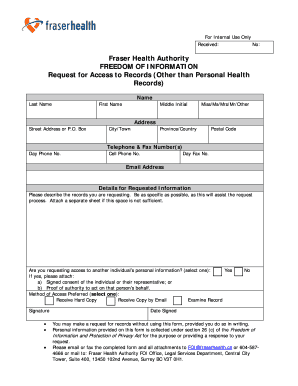 Fraser Health Authority Freedom of Information Request