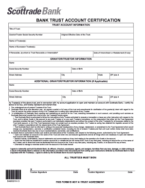 Bank Trust Account Certification
