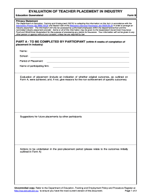 Education Queensland Teacher Placement Evaluation Form