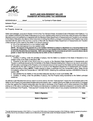 Maryland Non-Resident Seller Transfer Withholding Tax Addendum