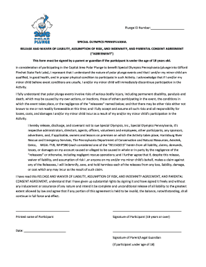 Special Olympics Pennsylvania Polar Plunge Waiver