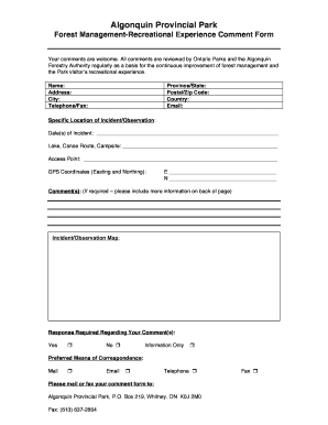 Algonquin Park Forest Management Comment Form