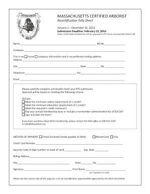 Massachusetts Certified Arborist Recertification Tally Sheet
