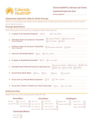 Colorado HealthOP Supplemental Application Sheet