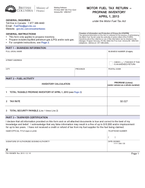 Motor Fuel Tax Return – Propane Inventory