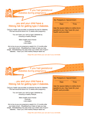 Postpartum Diabetes Risk Management Card