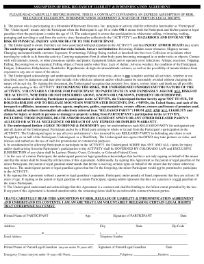 Assumption of Risk and Liability Release Agreement