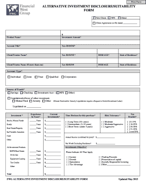 Alternative Investment Disclosure Form