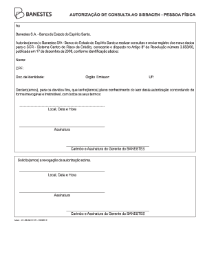 AUTORIZAÇÃO DE CONSULTA AO SISBACEN - PESSOA FÍSICA