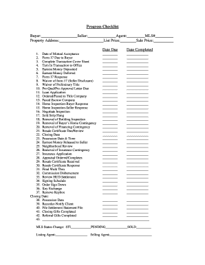 Real Estate Transaction Progress Checklist
