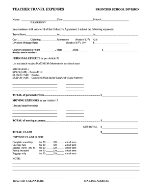 Teacher Travel Expenses Form
