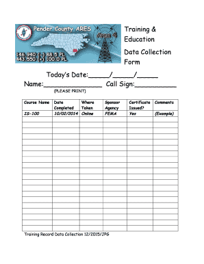 FEMA Training Record Data Collection Form