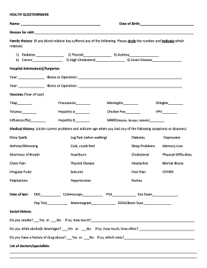 Health Questionnaire