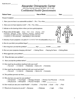 Confidential Health Questionnaire