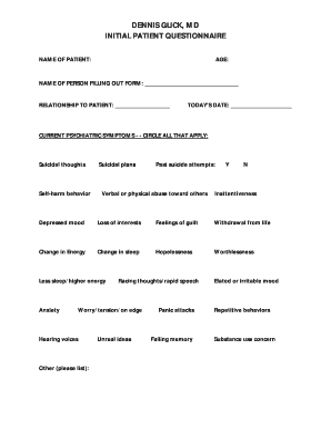 Initial Patient Questionnaire