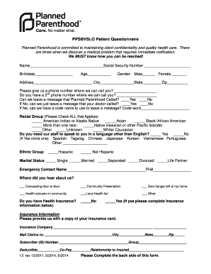 Planned Parenthood Patient Questionnaire