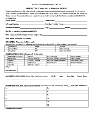 Fillable Online PATIENT QUESTIONNAIRE - GYNdocx Fax Email Print - pdfFiller