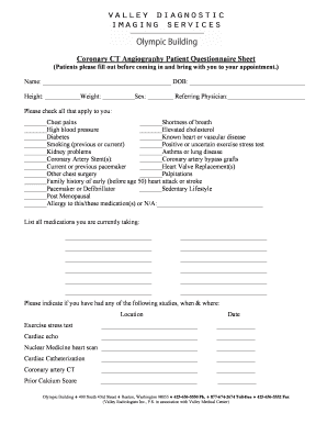 Coronary CT Angiography Patient Questionnaire