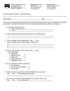 Patient Questionnaire - Dermatology