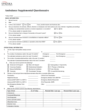 Ambulance Supplemental Questionnaire
