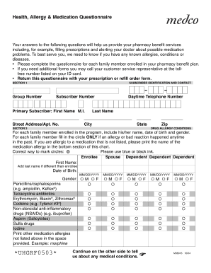 Health Allergy Medication Questionnaire