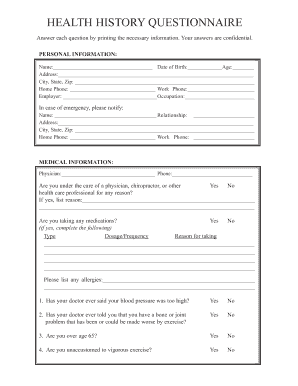 Health History Questionnaire