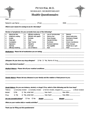 Health Questionnaire for Neurology Consultation
