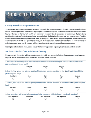 Sublette County Health Care Questionnaire