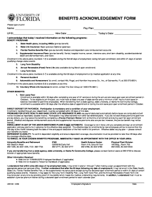Benefits Acknowledgment Form
