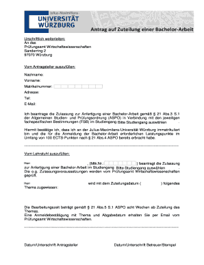 Antrag auf Zuteilung einer Bachelor-Arbeit