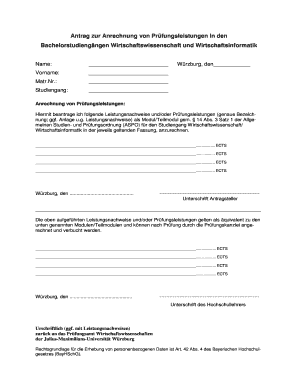 Antrag zur Anrechnung von Prüfungsleistungen