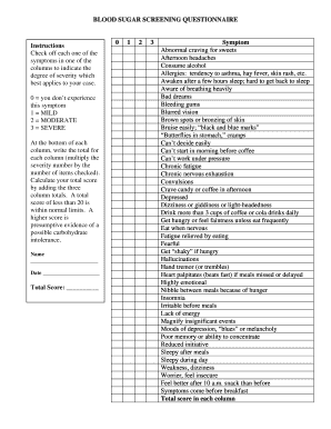 Blood Sugar Screening Questionnaire