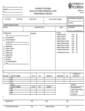 University of Florida Graduate Student Personnel Action Form