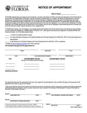 University of Florida Notice of Appointment