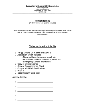 Personnel File for Ambulance Services