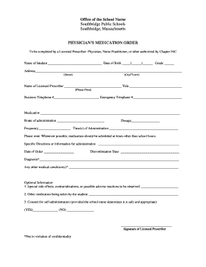 Physician’s Medication Order Form