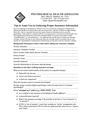 Insurance Verification Form for Therapy Services
