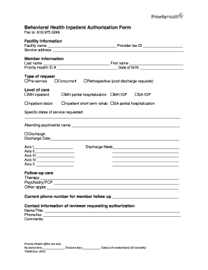 Behavioral Health Inpatient Authorization Form