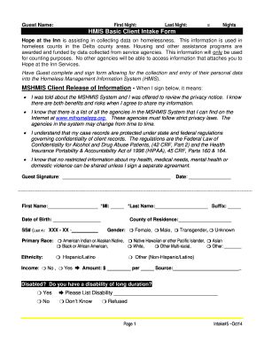 HMIS Basic Client Intake Form