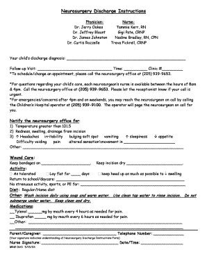 Neurosurgery Discharge Instructions