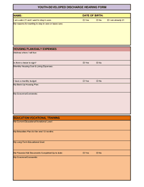 Youth Developed Discharge Hearing Form
