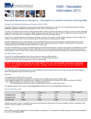 Education Maintenance Allowance Application Form