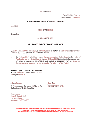 Form F016 - Affidavit of Ordinary Service - sample