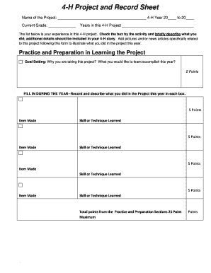 4-H Project and Record Sheet
