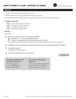 Claim Form for Visitors to Canada
