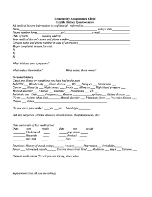 Health History Questionnaire
