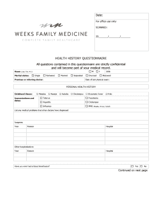 Health History Questionnaire