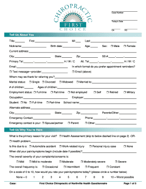 First Choice Chiropractic Health Questionnaire