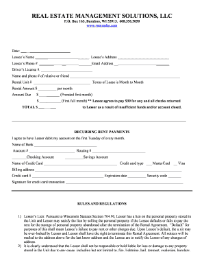 Wisconsin Month-to-Month Rental Agreement