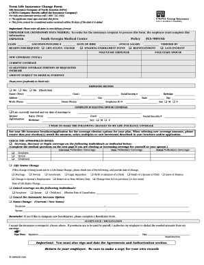 Term Life Insurance Change Form